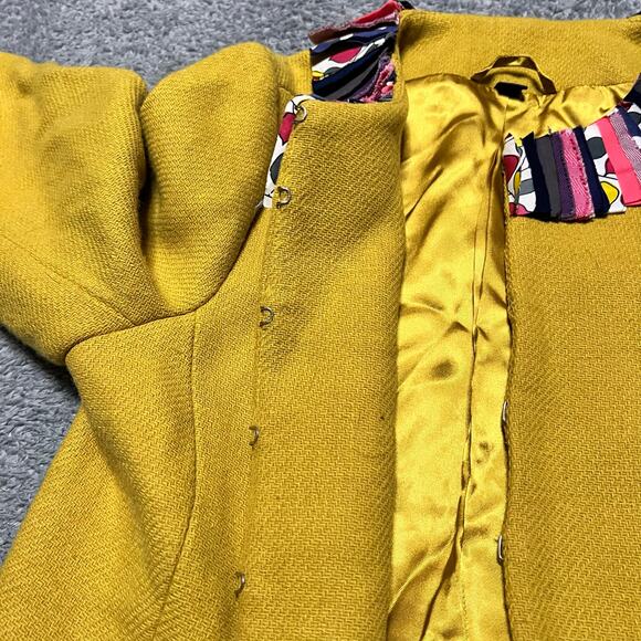 Boden Blazer Womens 12 Yellow Wool Blend Ribbon Accent Jacket blazer 3/4 sleeve - Picture 8 of 11